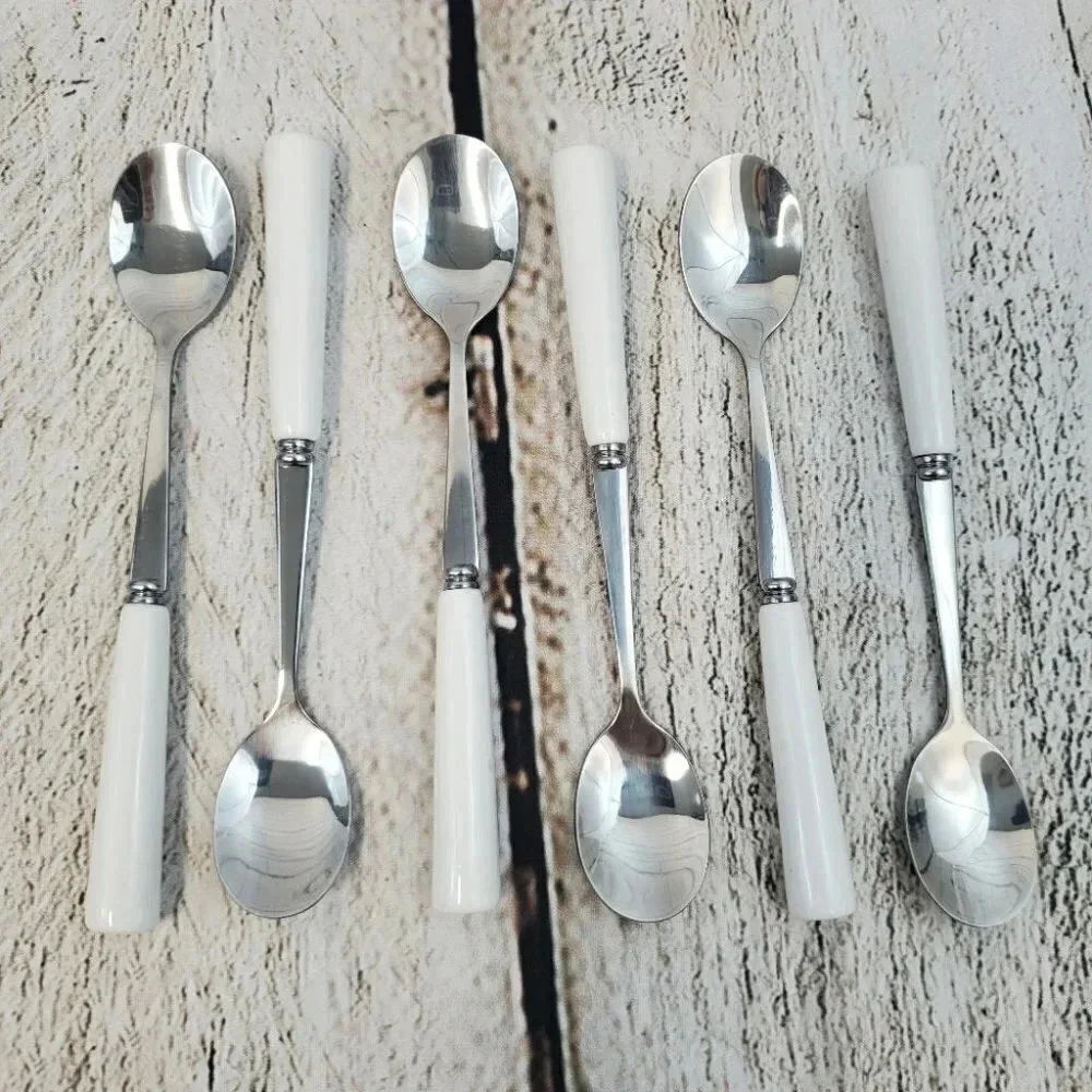White 4 Piece Cheese Knife Set and White 6 Piece Appetizer Spoon Set